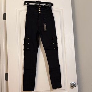 Bebe Black Pants with Gold Button Details